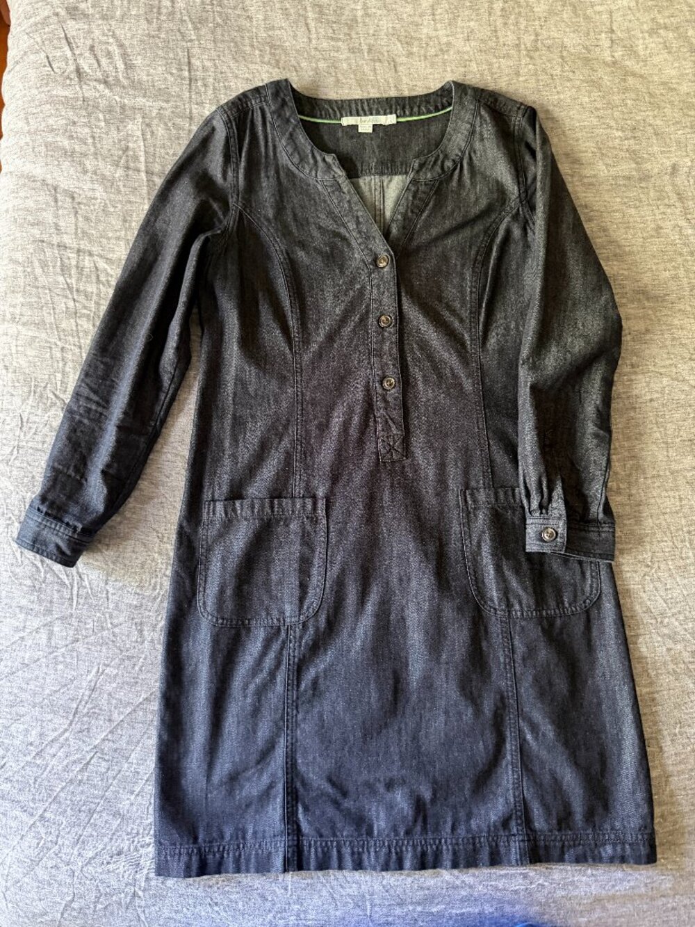 Boden Dark Wash Denim Shift Dress | Long Sleeve Button Placket | Size 8 - Picture 3 of 13